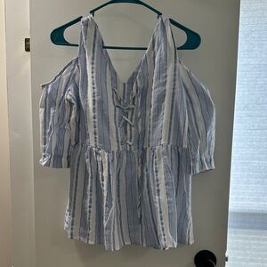 Doe & Rae Striped Cold Shoulder Blouse